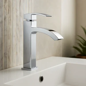 صنبور مغسلة طويل بتدفق شلال كرومي مع مقابض