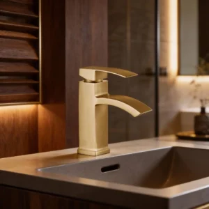 صنبور مغسلة قصير بنمط شلال ذهبي مطفي مع خراطيم توصيل