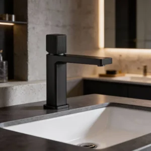 خلاط مغسلة قصير مودرن مطلي بالنحاس والزنك باللون الأسود