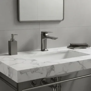 خلاط مغسلة قصير بمقبض رمادي مزخرف مع ليات