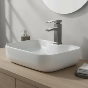 صنبور مغسلة قصير بتصميم شلال رمادي مع خراطيم توصيل