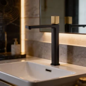 خلاط مغسلة طويل من نحاس وزنك — مودرن بلون أسود وذهبي مطفي