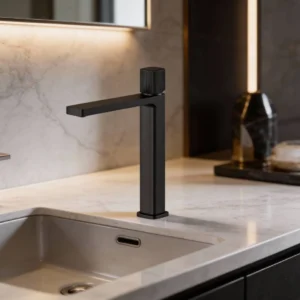 خلاط مغسلة طويل مودرن من نحاس وزنك باللون الأسود