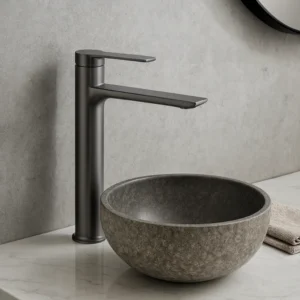 صنبور/خلاط مغسلة طويل رمادي مع ليّات