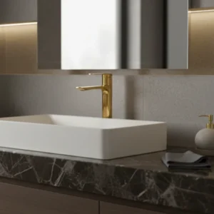 صنبور مغسلة مرتفع ذهبي مطفي مع خراطيم مرنة