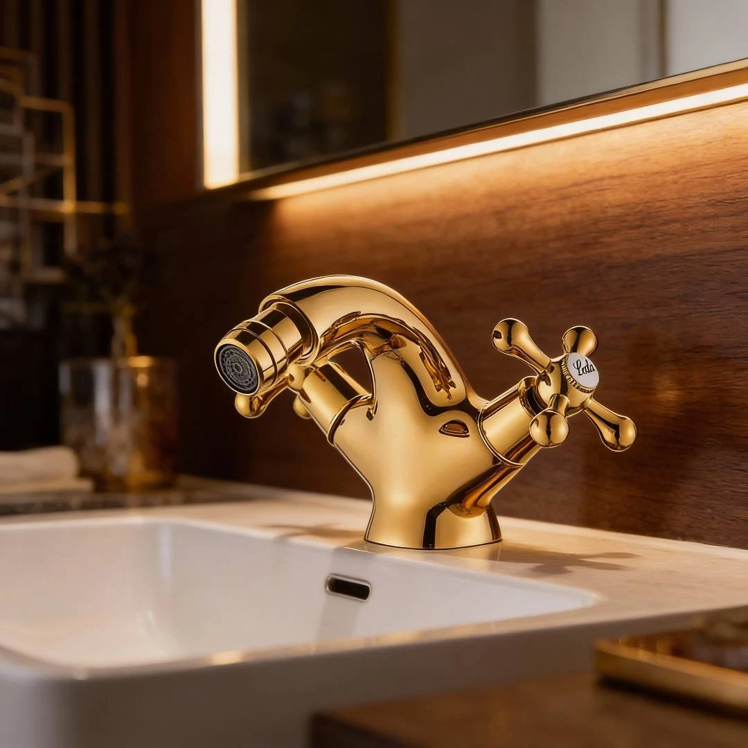 صنبور مغسلة تيتو بلون ذهبي لامع (كروم) بتصميم كلاسيكي