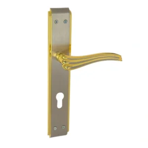 مقبض باب داخلي معدني بتشطيب ذهبي ورمادي مخدد — ذراع زخرفي مريح للأبواب السكنية