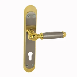 مقبض باب داخلي معدني بتشطيب ذهبي ورمادي كلاسيكي — ذراع أسطواني مريح للأبواب السكنية