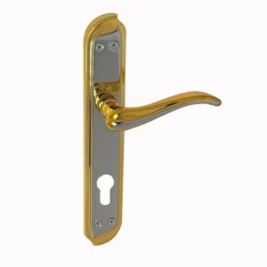 مقبض باب داخلي معدني بتشطيب ذهبي لامع وتصميم منحني — للأبواب السكنية