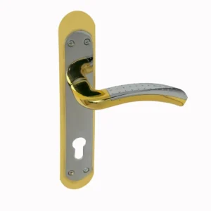 مقبض باب داخلي معدني بتشطيب ذهبي وطبقة رمادية محببة — سطح مانع للانزلاق للأبواب السكنية