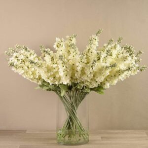 باقة زهور دلفينيون صناعية بمزهرية زجاجية