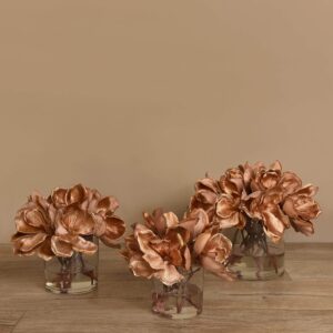 ماغنوليا مخملية في فازة زجاجية أنيقة