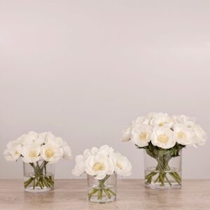 أزهار أنيمون اصطناعية بمزهرية زجاجية