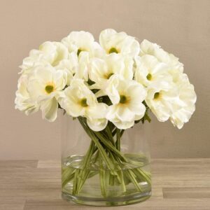 باقة شقائق النعمان الاصطناعية بمزهرية زجاجية