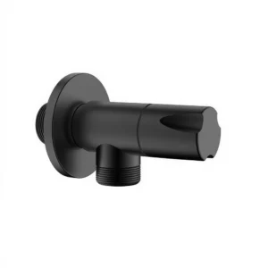 محبس زاوية جداري لتحكم مياه دقيق — تشطيب أسود مطفي ومقاوم للتآكل، لتوصيل المغاسل والمراحيض