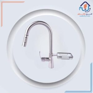 صنبور مطبخ أرضي بتشطيب كرومي ومزوَّد بحامل صابون