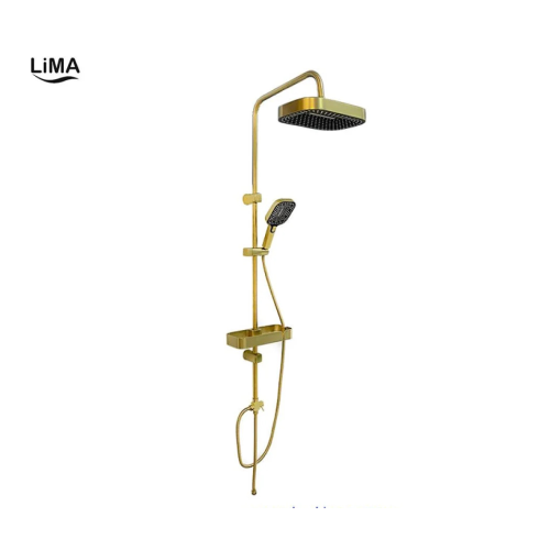 قضيب دش مربع مع حامل ورأس دش — ليما — ذهبي