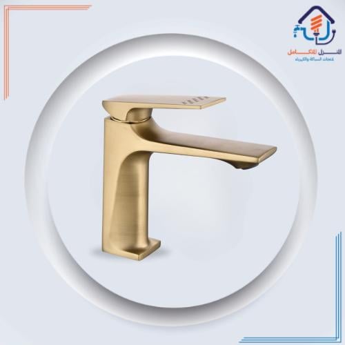 صنبور مغسلة قصير بتشطيب أصفر عتيق ومضاد للصدأ