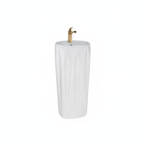 مغسلة حمام عمودية عصرية بتصميم أسطواني - أبيض
