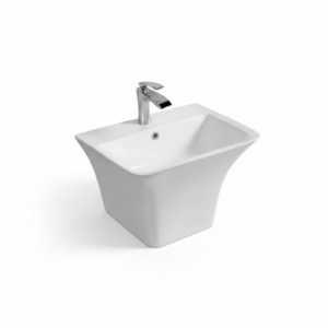 مغسلة سيراميكية معلقة بتصميم مربع عصري - أبيض