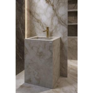 مغسلة رخامية فاخرة مستقلة بحوض واحد — طراز حجري عصري