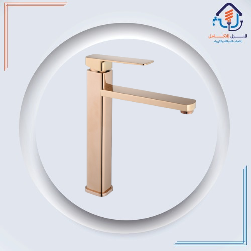 خلاط مغسلة مرتفع بتصميم مربع، لون أحمر معتق وذهبي وردي، من الفولاذ المقاوم للصدأ