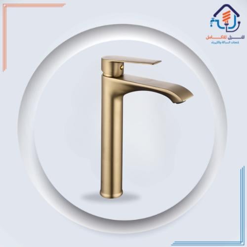 خلاط مغسلة مرتفع بتصميم عتيق — ذهبي أصفر مقاوم للصدأ