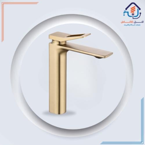 صنبور/خلاط مغسلة مرتفع باللون الذهبي بتصميم كلاسيكي