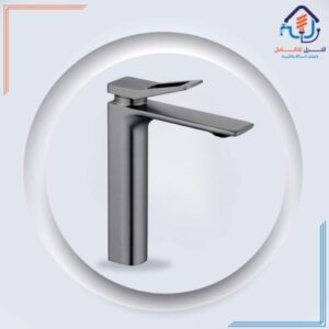 صنبور مغسلة متوسط الارتفاع بتشطيب كرومي رمادي مقاوم للصدأ