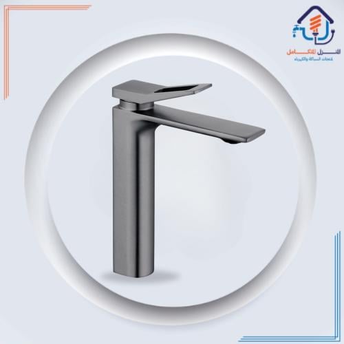 صنبور مغسلة متوسط الارتفاع بتشطيب كرومي رمادي مقاوم للصدأ