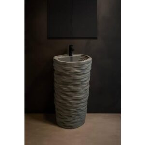 حوض مغسلة حمام عصري على شكل برميل - رمادي