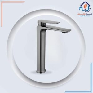 صنبور مغسلة ذي عنق مرتفع بتصميم عصري ومقاوم للصدأ — رمادي