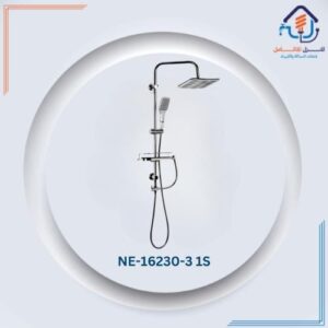 طقم دش مع عمود قابل للتعديل (صاعد/نازل) بتصميم مربع وكروم لامع