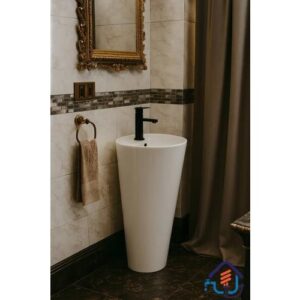 حوض حمام عمودي بتصميم برميل عصري - أبيض