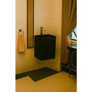 مغسلة حمام مربعة من السيراميك بتصميم حديث لون أسود مبطن