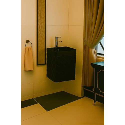 مغسلة حمام مربعة من السيراميك بتصميم حديث لون أسود مبطن