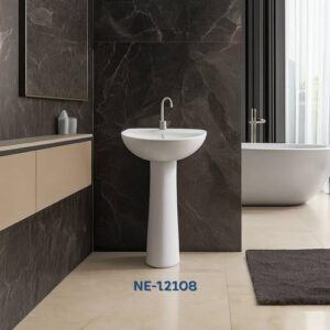 حوض حمّام أرضي خزفي بتصميم مودرن — أبيض