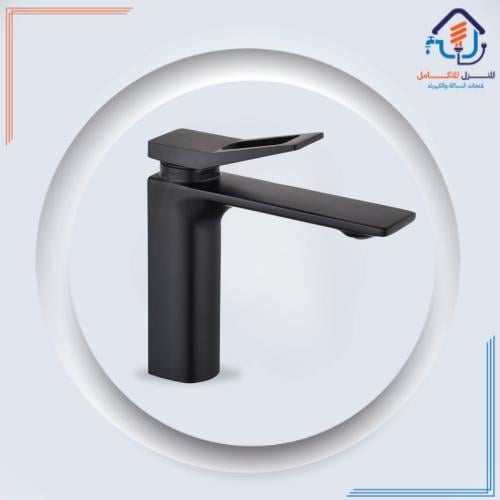 حنفية مغسلة قصيرة بتصميم حديث ومقاومة للصدأ — أسود