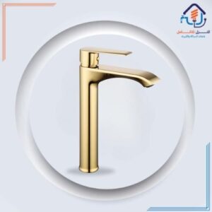 صنبور مغسلة مرتفع بتشطيب ذهبي فاخر ومقاوم للصدأ