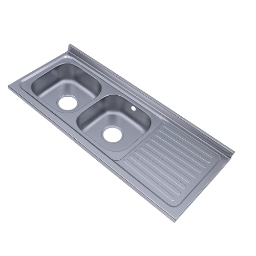 حوض مطبخ مزدوج من الفولاذ المقاوم للصدأ — التقنية الوطنية (تصميم كوري) — 120×60 سم