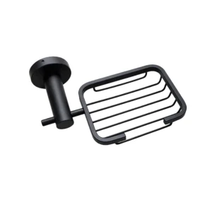 حامل صابون حمام عصري بتصميم شبكي دائري بلون أسود