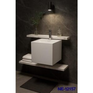 مغسلة سيراميكية مودرن بتصميم مربع — أبيض