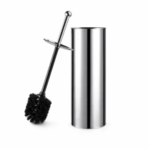 فرشاة حمام بحامل من الفولاذ المقاوم للصدأ بتشطيب كروم وتصميم عصري