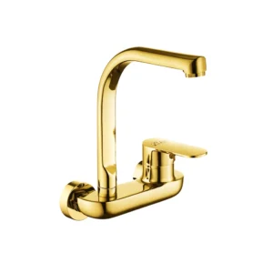 صنبور مطبخ جداري بلون ذهبي لامع