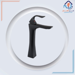 صنبور مغسلة مرتفع بتشطيب أسود وكرومي مقاوم للصدأ