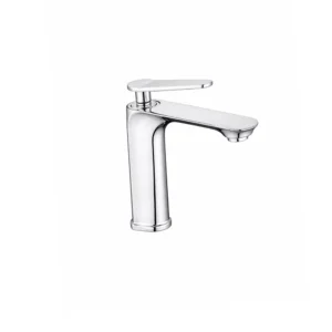 صنبور مغسلة قصير بتصميم عصري وتشطيب رمادي وكرومي