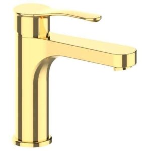 خلاط مغسلة قصير فاخر بتشطيب ذهبي ومقاوم للصدأ