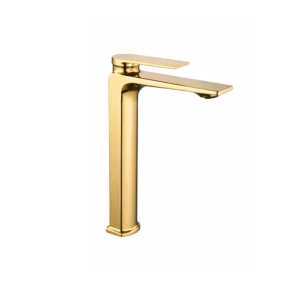 صنبور مغسلة مرتفع بتصميم فاخر ومقاوم للصدأ — ذهبي