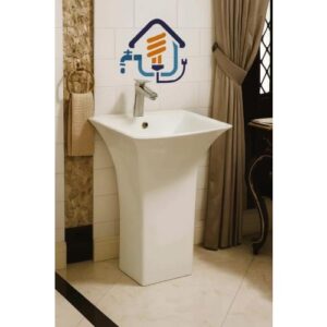 مغسلة حمام عصرية على شكل برميل — باللون الأبيض