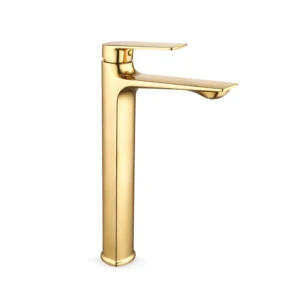 خلاط مغسلة مرتفع بتصميم كلاسيكي وتشطيب ذهبي معتّق مقاوم للصدأ